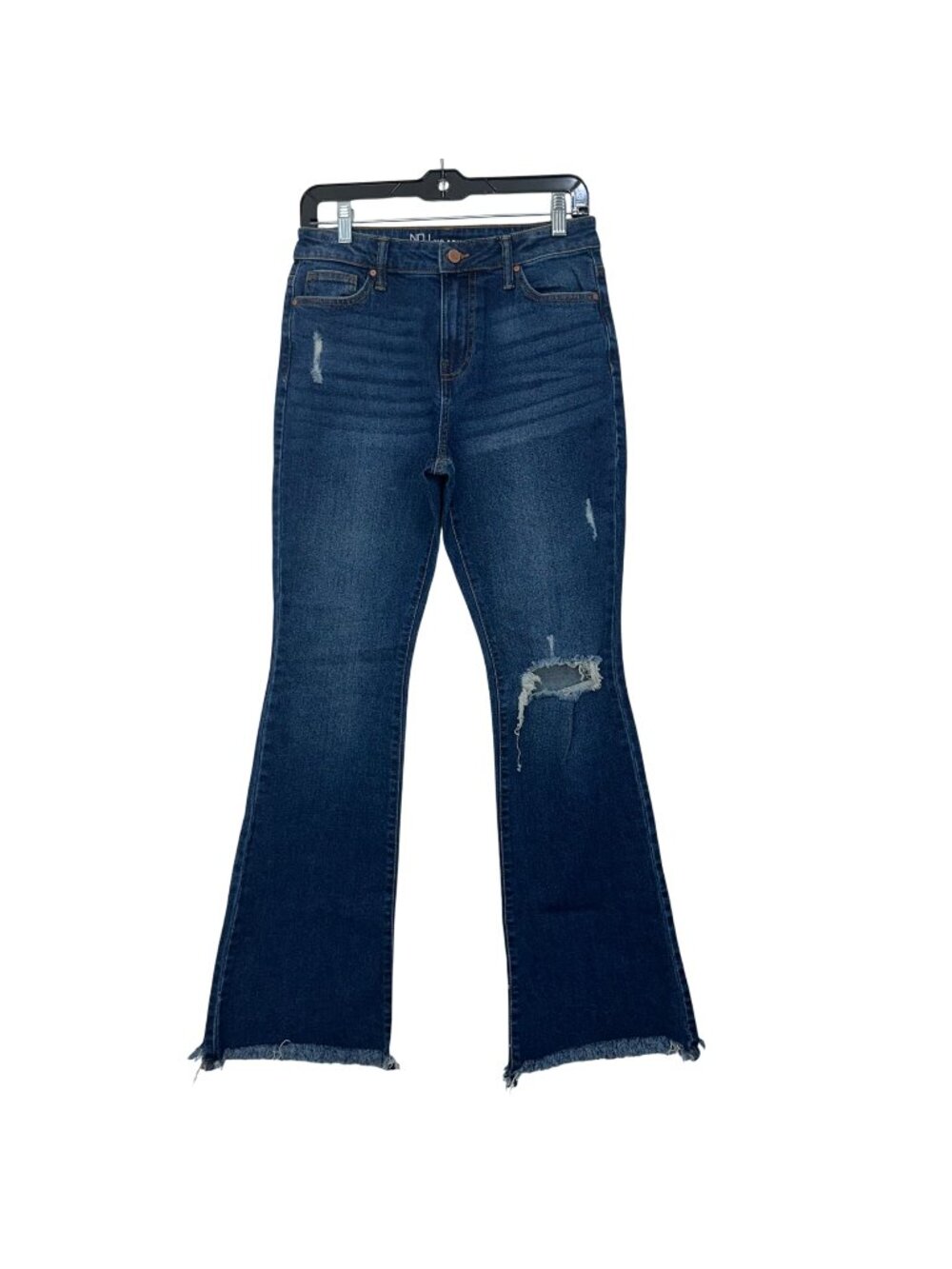 No Boundaries Womens Distressed Flared Jeans Size 5 Medium Wash Denim